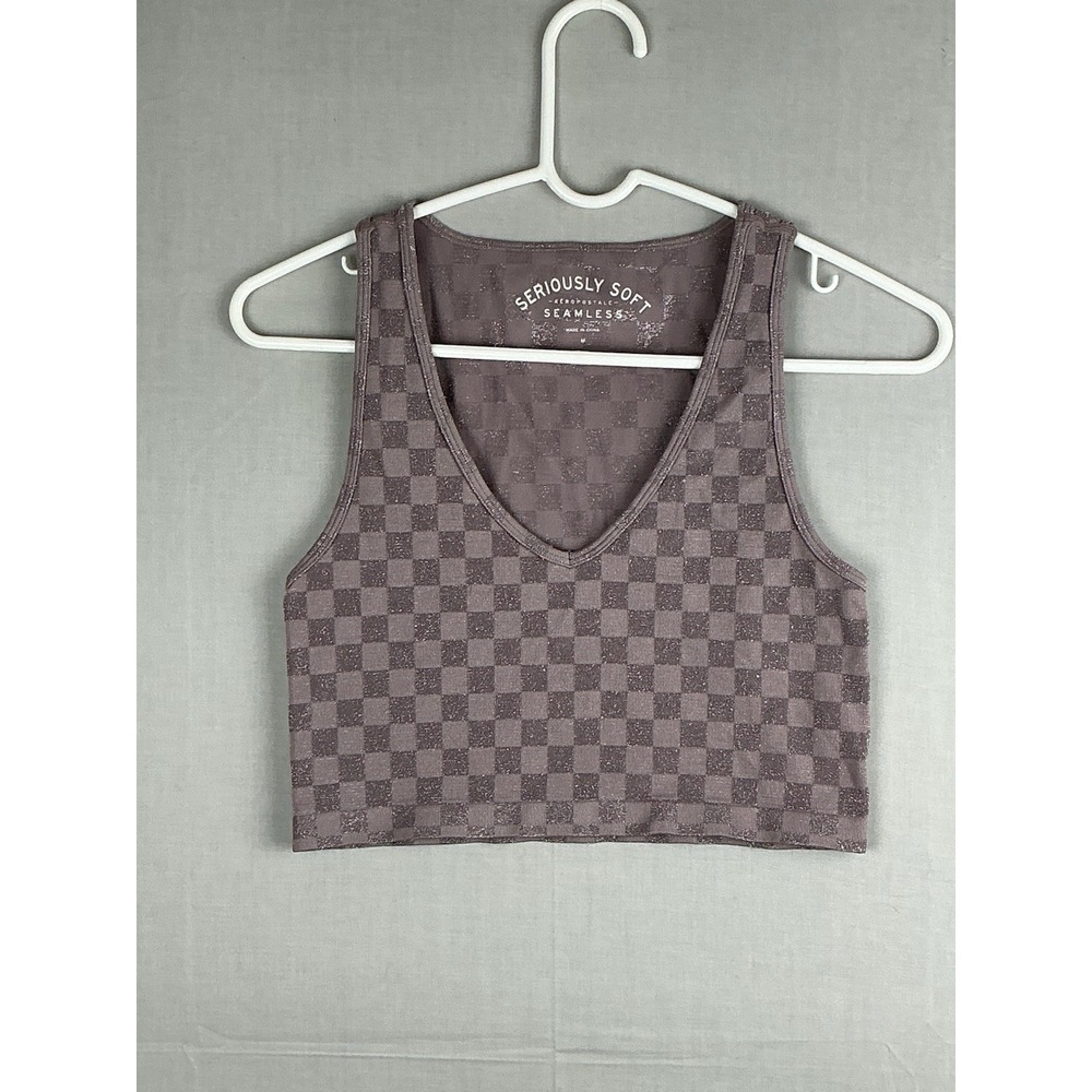 Aeropostale Seriously Soft‎ Seamless Tank Top M Gray Checkered
